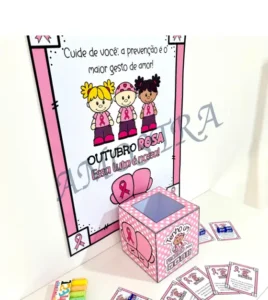 Amostra do material 1- Cartaz, caixa e lembrancinha Outubro Rosa
