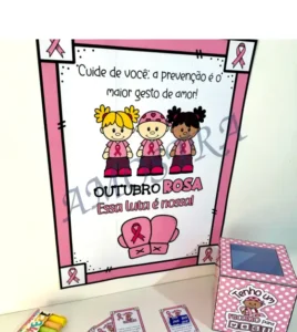 Amostra do material 1- Cartaz, caixa e lembrancinha Outubro Rosa