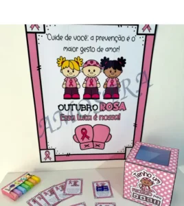 Amostra do material 1- Cartaz, caixa e lembrancinha Outubro Rosa