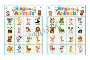 Amostra do material Bingo dos animais - 30 cartelas